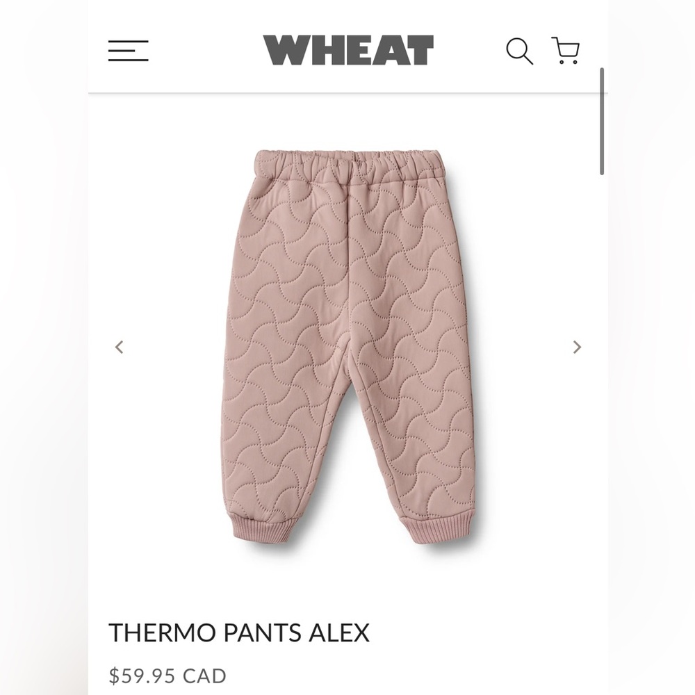 NWOT Wheat Kids Quilted Sweatpants - Warm Rose size 6